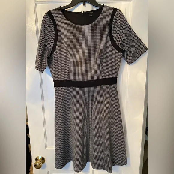 slim fit dress slacks So Me Houndstooth Fit Flare Mini Dress with Shoulder Tie Black / L main image 1